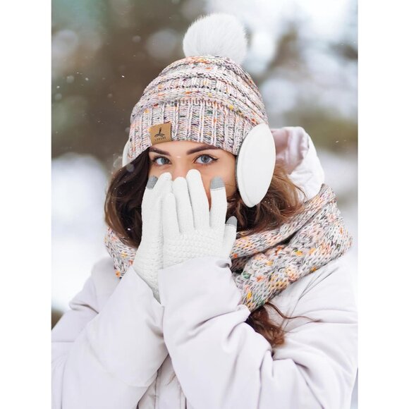 Women Wight Knit Beanie Hat, Gloves, Scarf & Ear Warmer Set - Winter - Picture 6 of 6